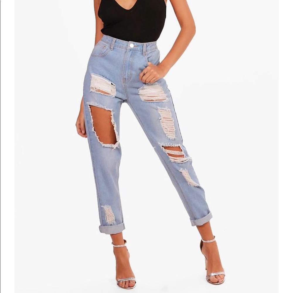 High Waist Distress Mom Jeans